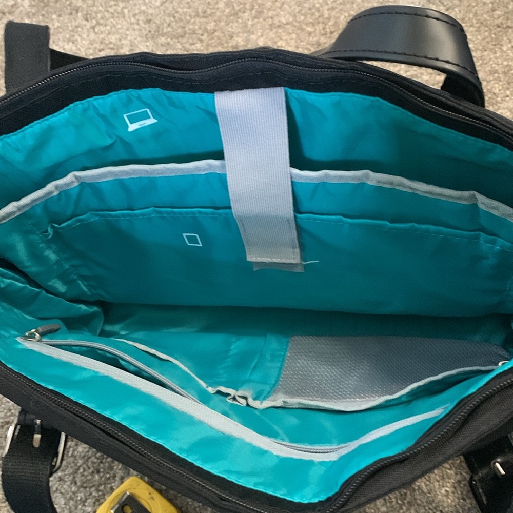 Kroser black laptop work bag, with blue inside, lots of pockets, zipper closure - Picture 5 of 11